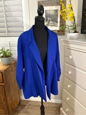Dear Scarlett Relaxed Open-Front Blazer in Cobalt Blue, 3X